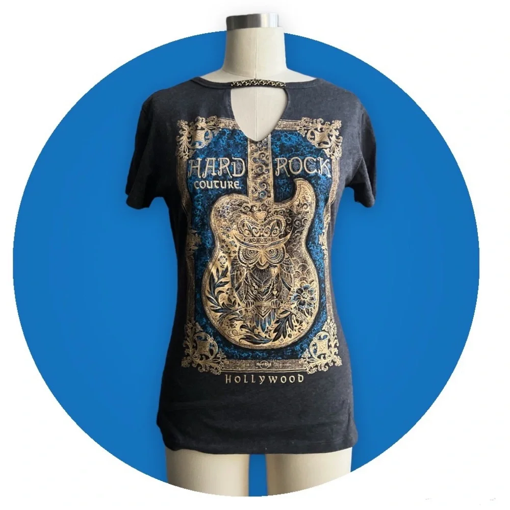 Hard Rock Couture Hollywood Women's Framed Guitar Tee - Picture 1 of 3